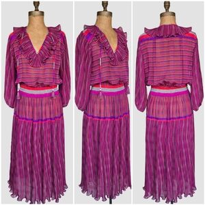 Vintage Diane Fres Sunset Pink Purple Pleat Dress